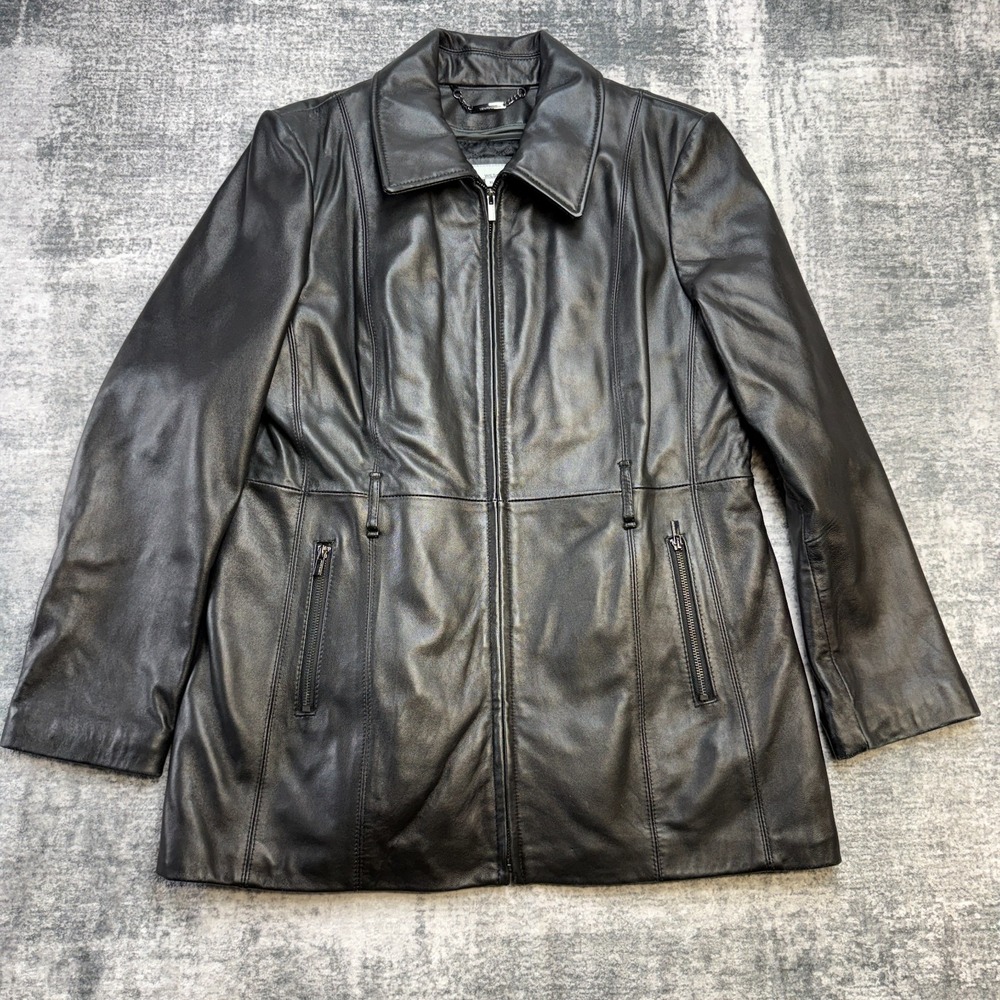 Wilsons Leather Jacket Womens‎ XL Black Quilted Insulated Y2K Matrix Cyber Edgy